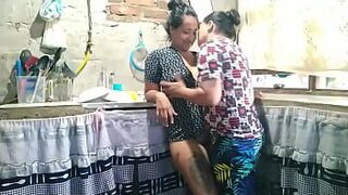 Latina cheats on her husband with her own stepsister, having sex in the kitchen porn video